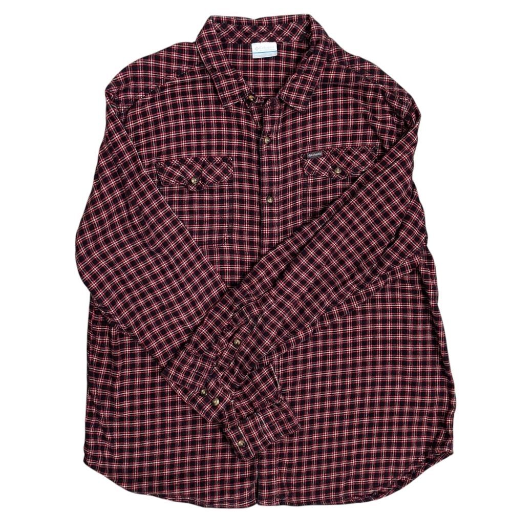 COLUMBIA Flannel Long Sleeve Men Red Plaid Shirt XL